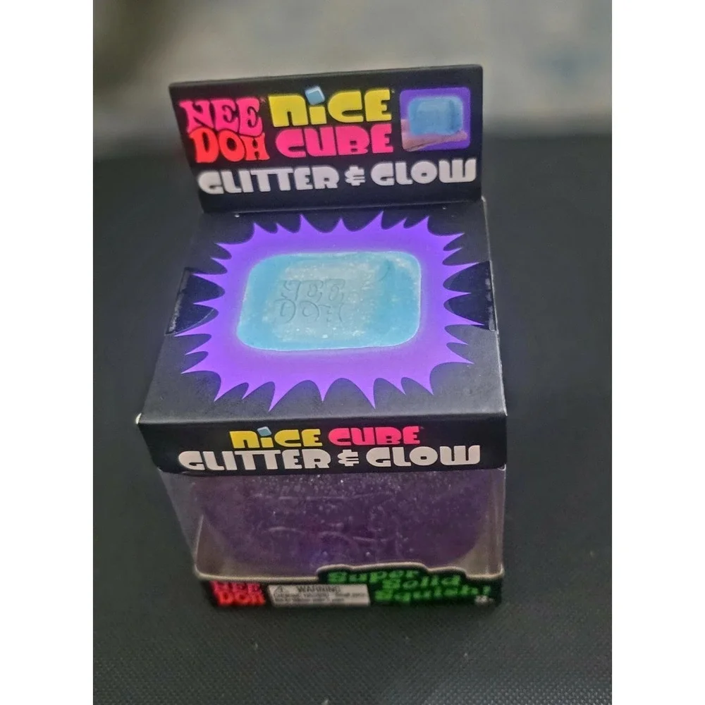 2x Nee Doh Nice Cube Glitter & Glow Super Solid Squish NIB Blue/ Purple / Pink